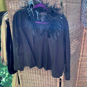 August Silk black shirt w feather accents